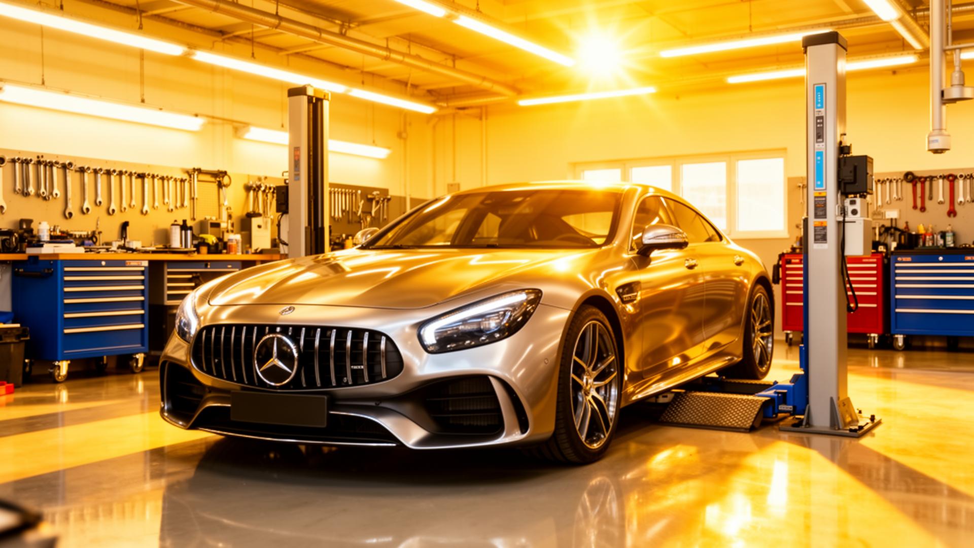 Luxury vehicle in workshop